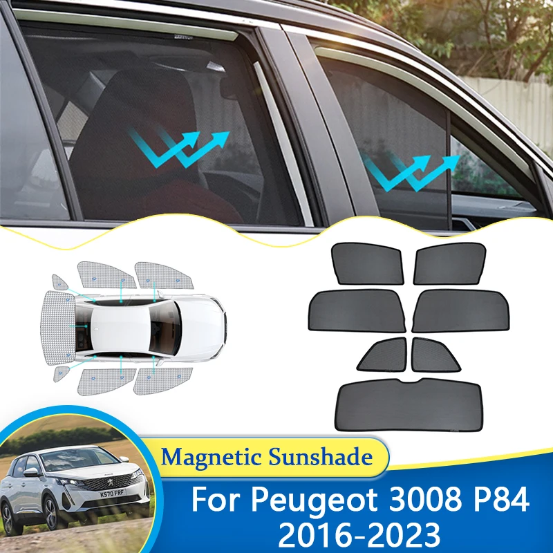 

For Peugeot 3008 P84 2016~2023 Magnetic Sunshade Window Visor Net Mesh Windshield Rear Sun Shade Curtain Shield Car Accessories