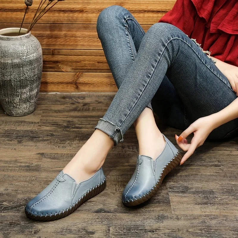 Genuine Leather Women's Ballet Flats Leisure Sneakers Women Luxury Brand Slip-on Loafers Female Soft Moccasins Zapatos De Mujer
