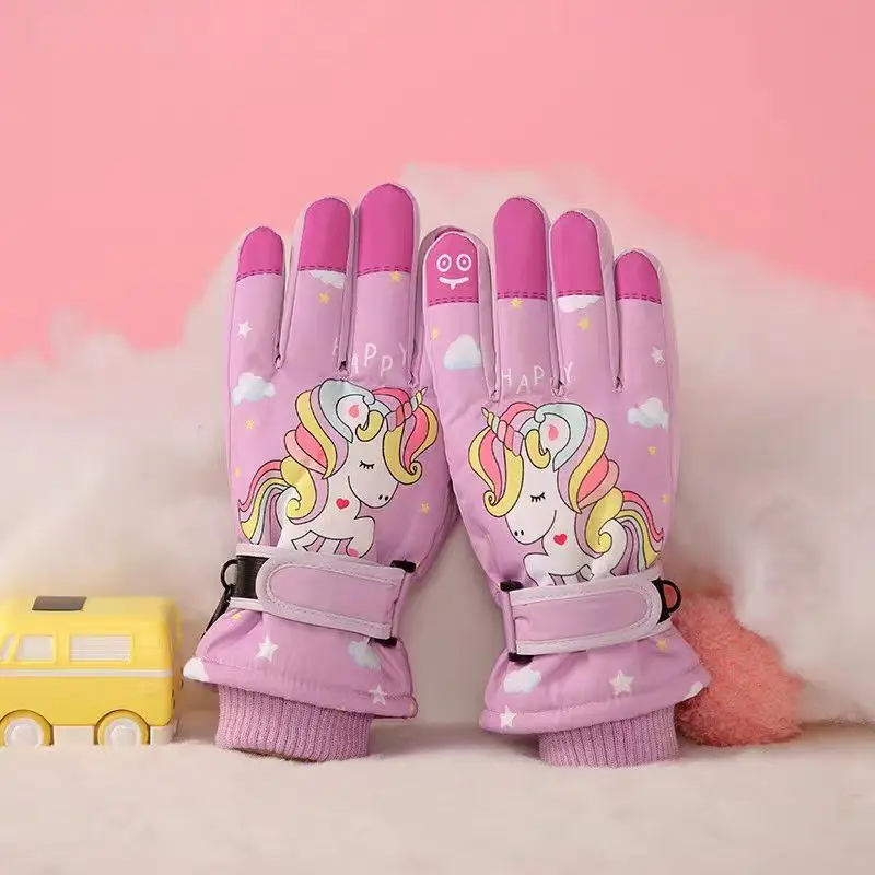 Children's Skiing Warm Gloves Cartoon Boys Girls Kids Cycling Skating Non-slip Thick Velvet Large Children Gloves 7-10 Years Old 2