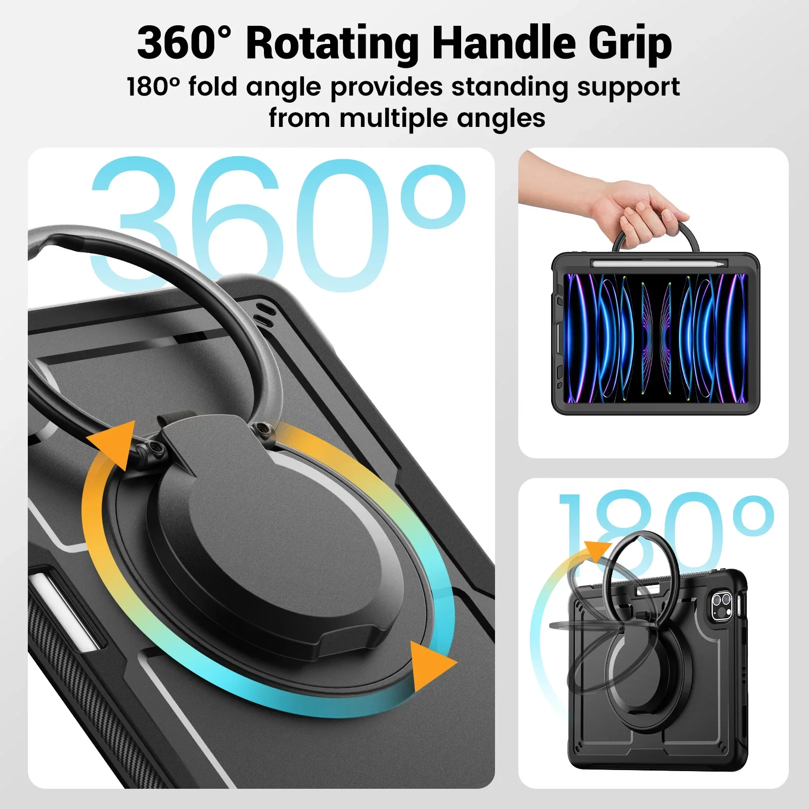 Universal 360° Rotating Shockproof Tablet Stand Case with Handle