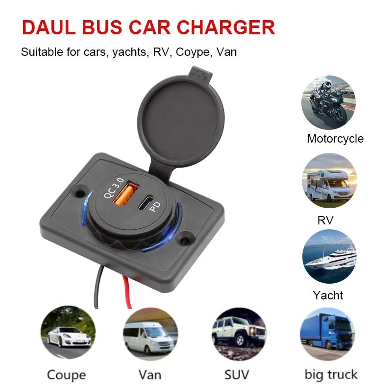DC 12V 24V Panel Mount Train Tram Marine Boat Car Bus Seat QC 3.0 And Type C Bus USB Charger