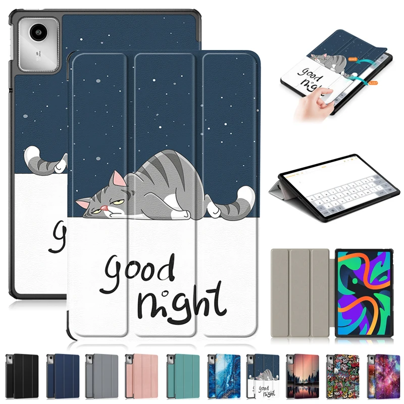 Tablet Cover per Lenovo Tab M11 2024 11, Cute Cartoon Cat Pusheen Motivo Moda Design con Funzione Pelle PU Holder Flip con Ultra Sottile Regolabile Tablet Protezione Antiurto Case,Cartoon