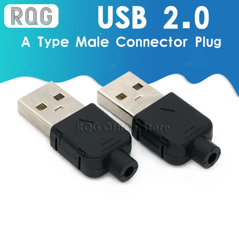 

10 Sets DIY USB 2.0 Connector Plug A Type Male 4 Pin Assembly Adapter Socket Solder Type Black Plastic Shell For Data Connection
