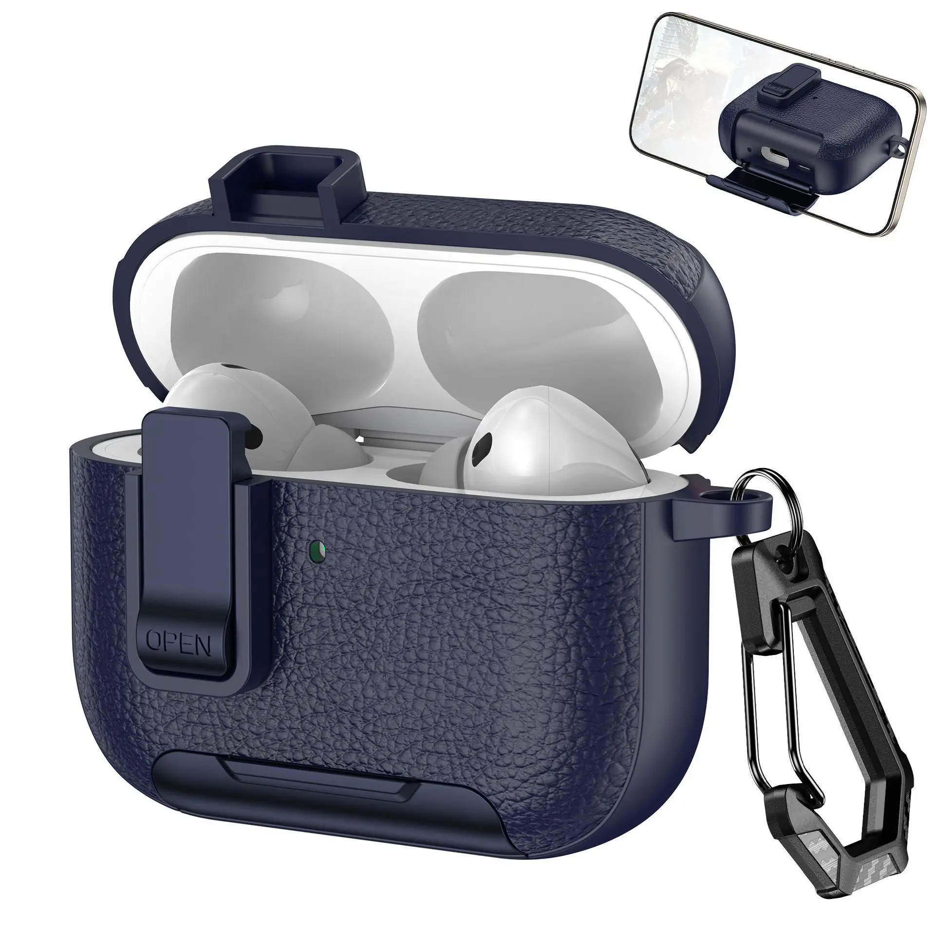 Deluxe AirPods Protective Case with Anti-Lost Lock & Phone Stand, Includes Free Cleaning Tool