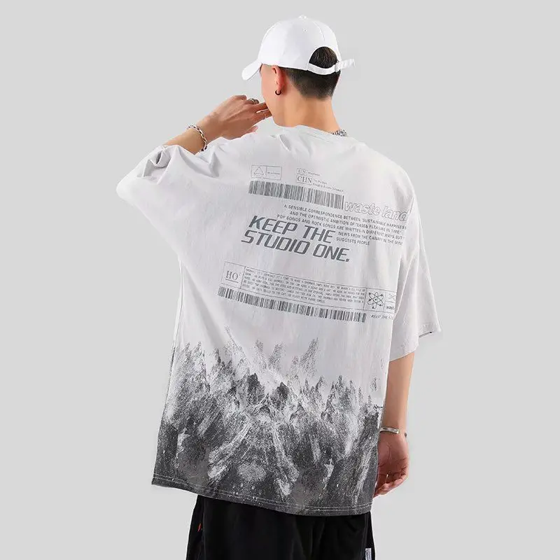 thumbnail image 1 of Camisetas para hombre, camiseta holgada de gran tamaño con letras para hombre, estampado trashy Y2k, ropa holgada, ropa popular coreana, ropa de calle S, 1 of 5