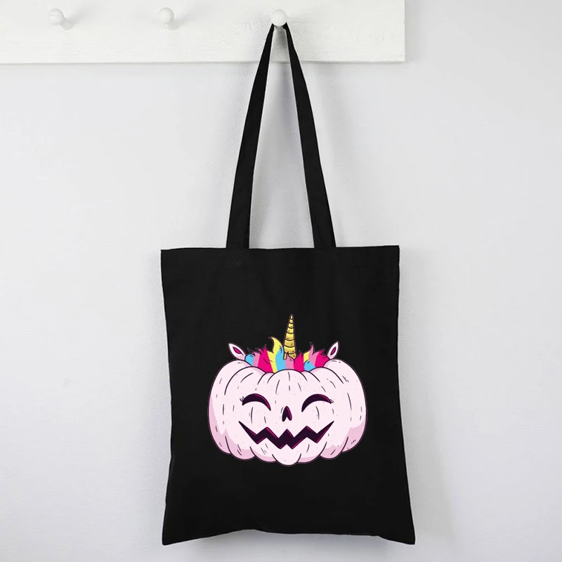 

Unicorn Pumpkin Tote Bags Halloween Cartoon Shopping Bags Casual Fashion Large Tote Bag Print Eco Friendly Products Reusable