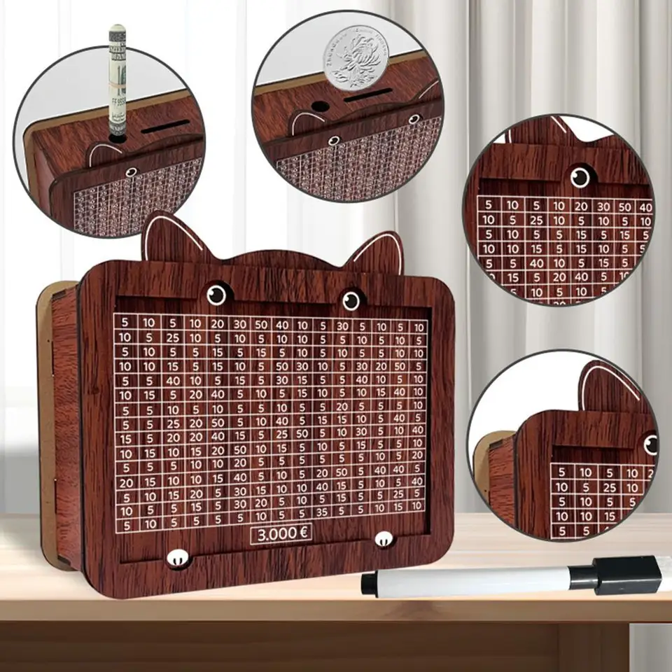 Houten spaarpot met spaardoel voor contant geld_voghion.com