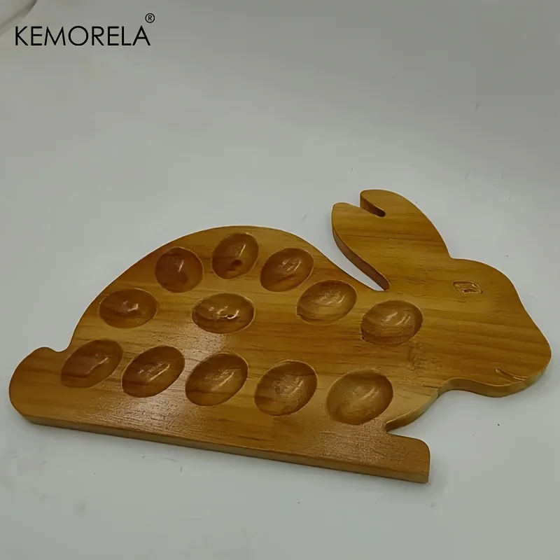 1Pc Wooden Bunny Shaped Egg Tray Egg Storage Holder Double Sided Cake Tray Bunny Shaped Wooden Plate Kitchen Storage Accessories 4