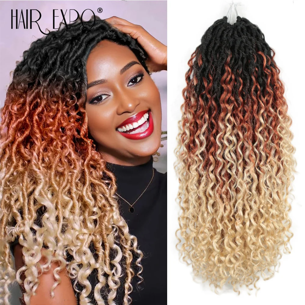 

14-22"Goddess Locs Crochet Hair With Curly End Synthetic Faux Locs Braiding Hair Extensions Ombre River Locs Crochet Braids Hair