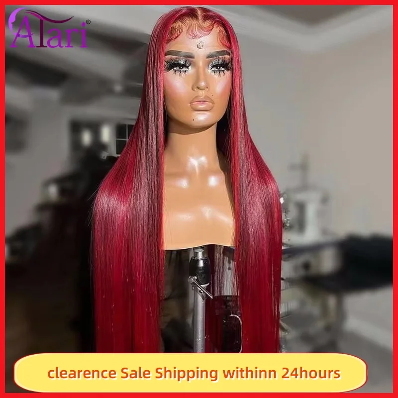 Ombre Red Transparent 13x4 Lace Front Human Hair Wigs Brazilian Straight Lace Frontal Wigs Pre Plucked