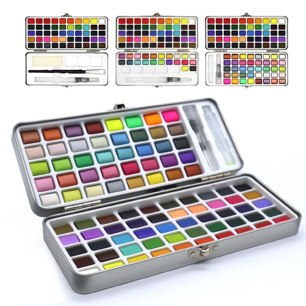 Portable Solid Pigment Water Color Paint Set Solid Watercolor Set with Watercolor Brush Pen for Painting Art Supplies for Artist