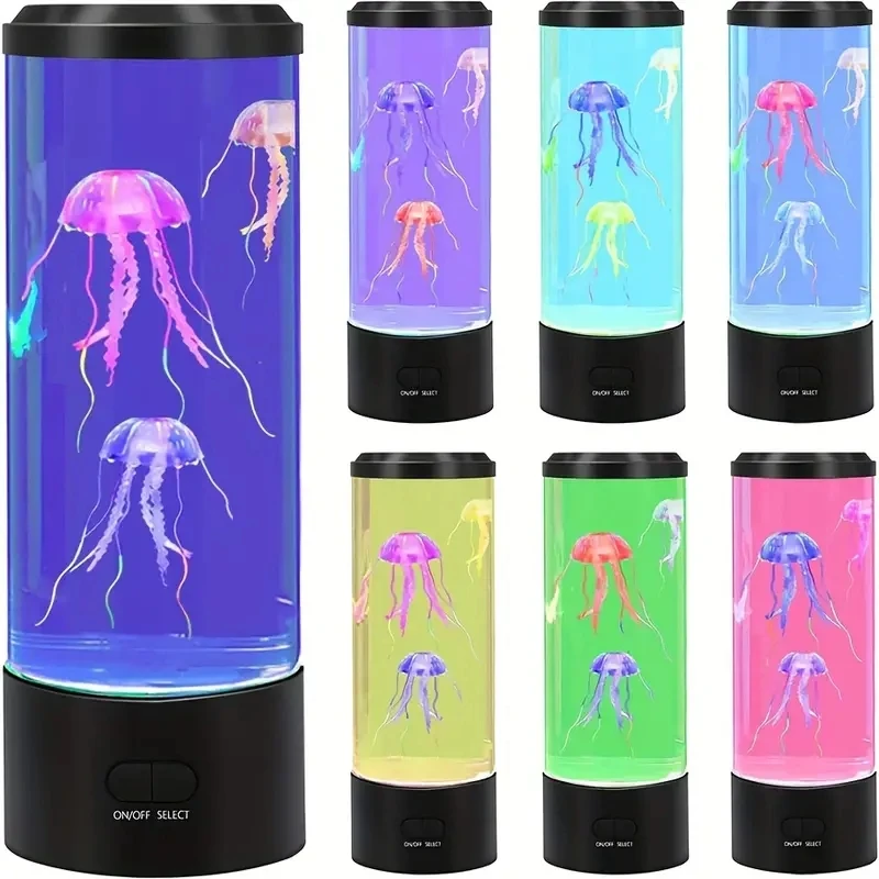 새로운 시뮬레이션 원통형 모양, LED 해파리 램프, 다채로운 분위기 테이블 램프, 야간 조명, 원격 제어 기능이 있는 USB 플러그