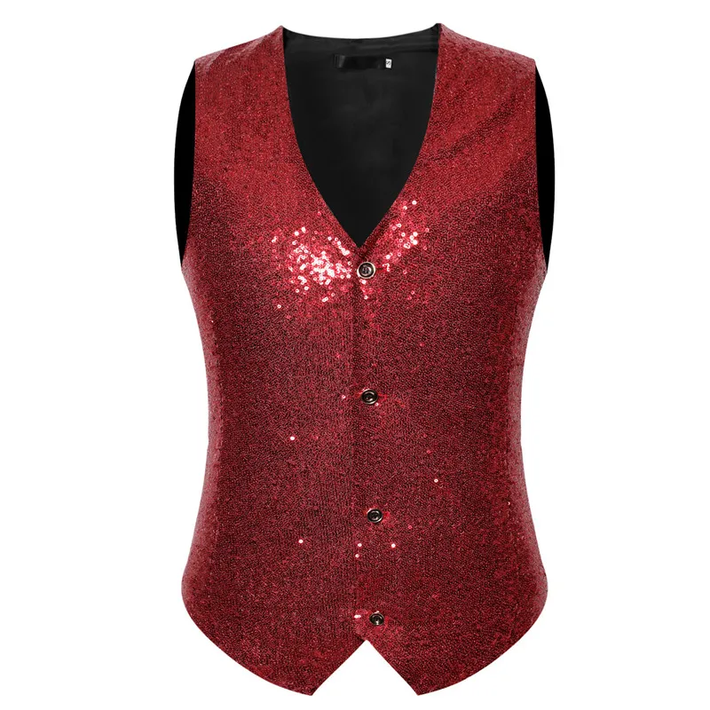 Gilet Da Uomo Rosso Paillette Gilet 2022 Moda Rosso Paillettes Abito Da Sposa Gilet Da Uomo Nightclub Dj Bar Cantanti Costume
