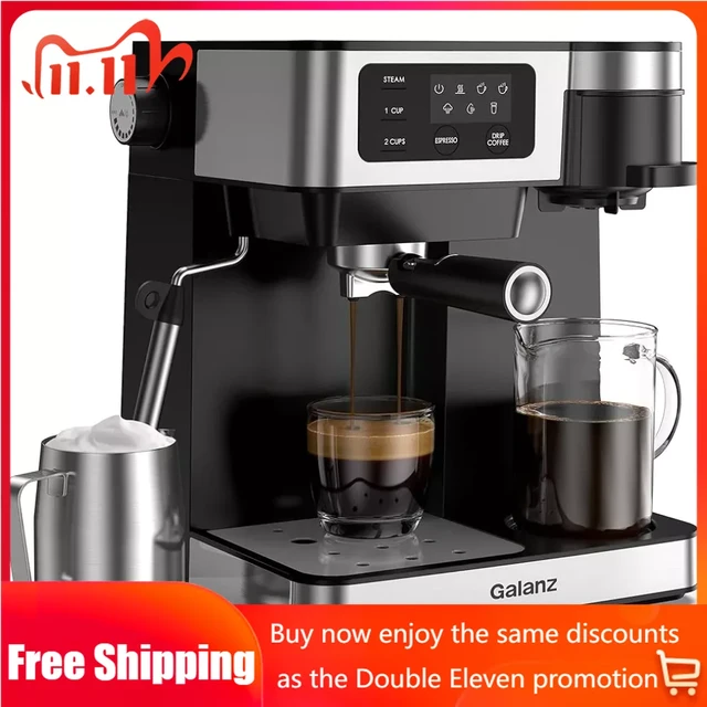 Galanz 2-in-1 Pump Espresso Machine & Single Serve Coffee Maker with  Milk Frother Latte & Cappuccino Machine 1.2L Removable Water Tank LED  Display Touch Control Black with St 