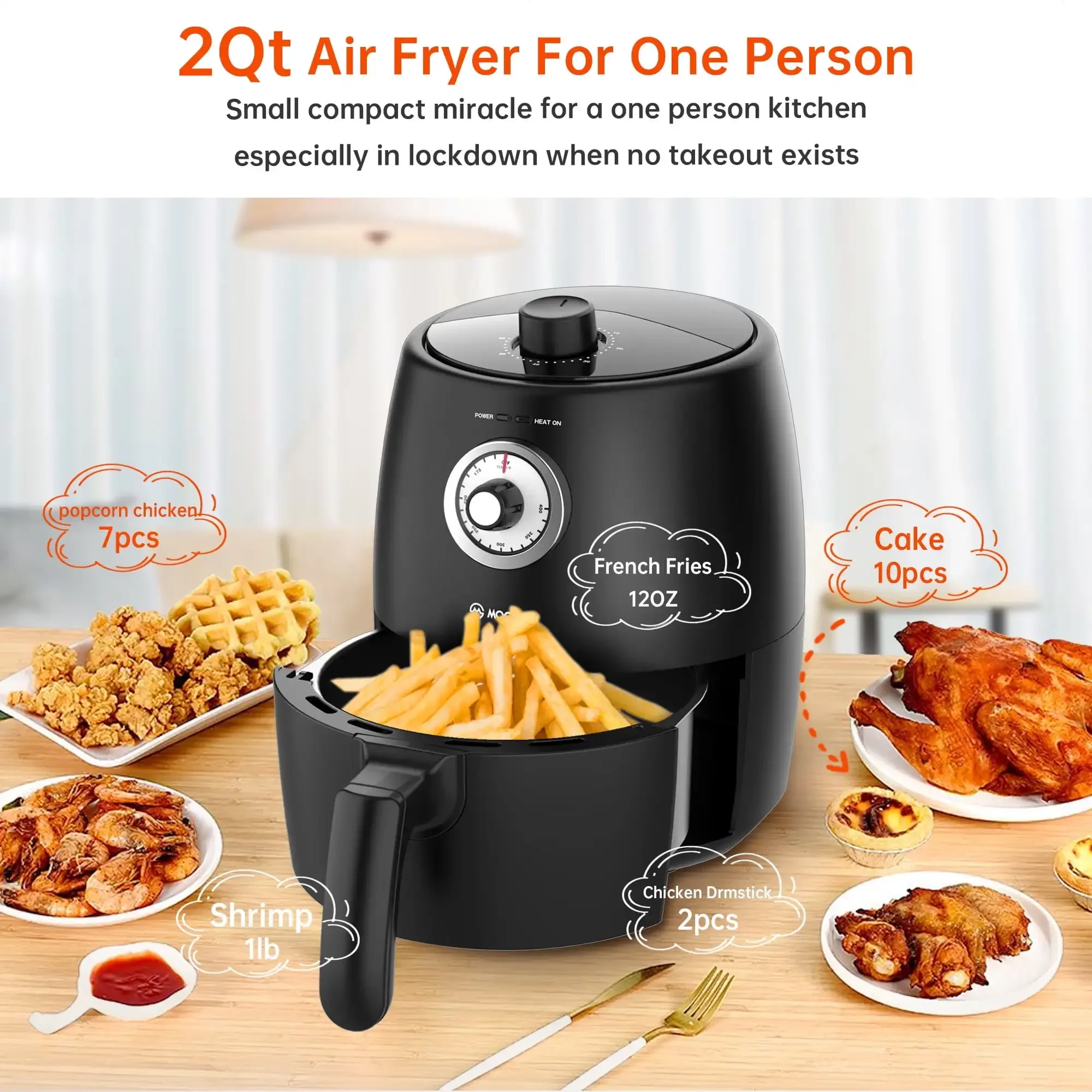 NEW 2 Quart Small Air Fryer with 50pcs Air Fryer Paper Liners, 1200W, New, Black, Nonstick Basket , 100 Recipes 5