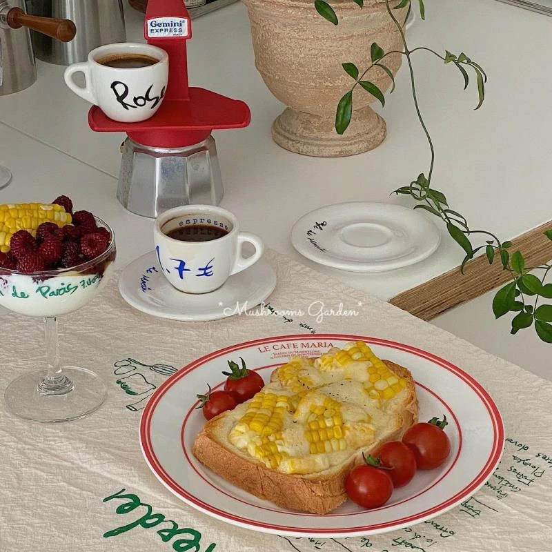 

*Mushrooms Garden* Korean Style Vintage Ceramic Dinner Plate Letters Breakfast Plate Oval Plate Afternoon Tea Coffee Cup