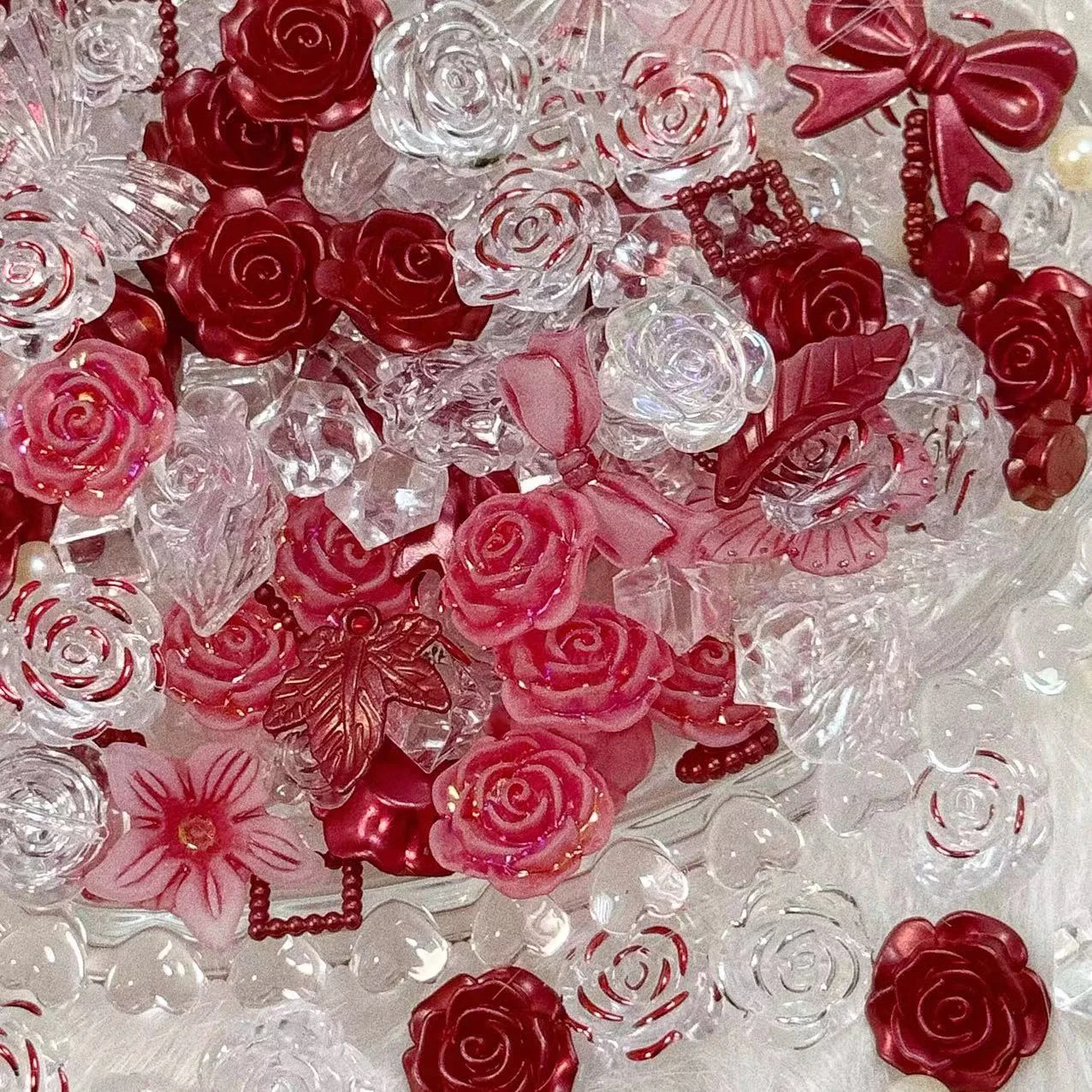 Transparent Red Gold Rim  Color Galaxy Frosted Red Mixed Sle Baroque Side Hole Design Acrylic Faion Jewelry Beads