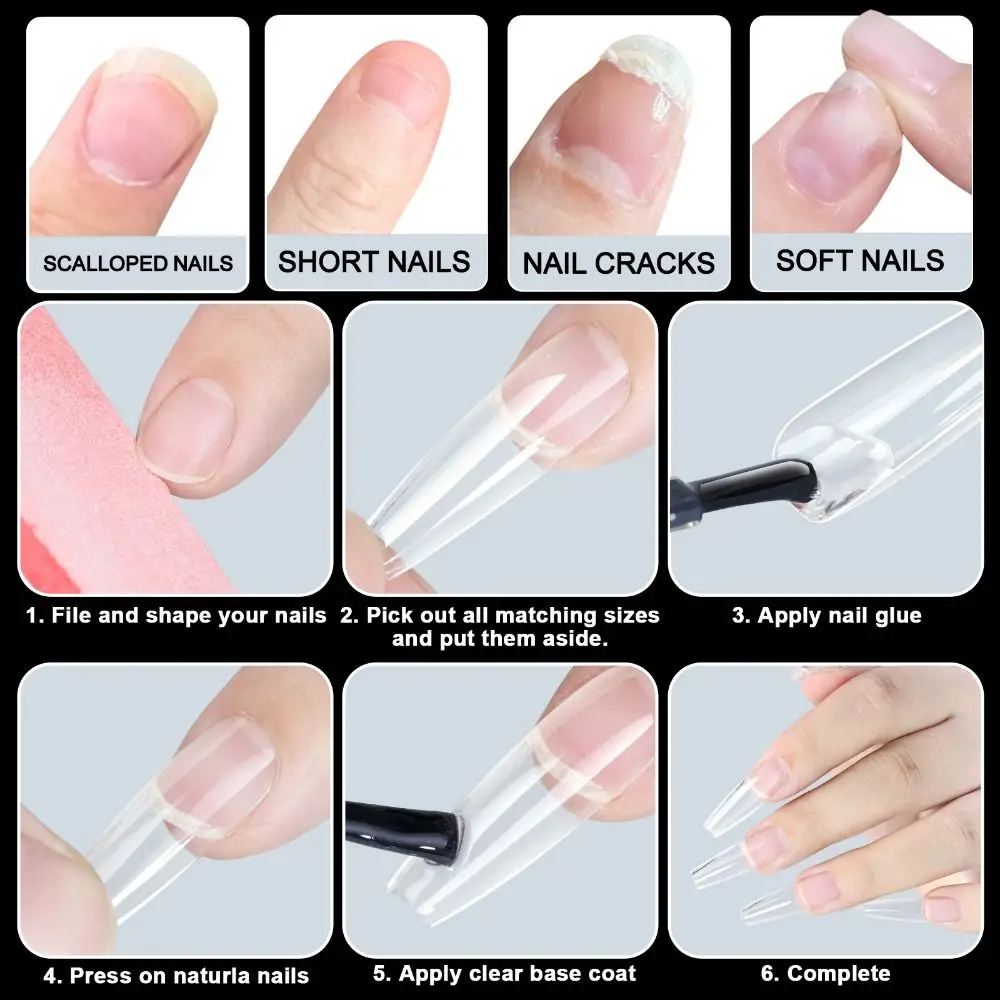 New 16 Sizes Gel False Nail Tips Curved Arch Soft Fake Nails Extension Full Cover Artificial Press on Nails for Women Girls