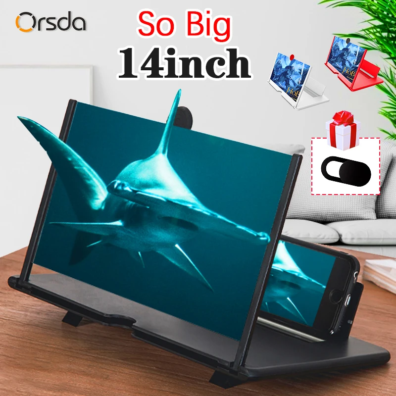  14 Inch 3D Mobile Phone Screen Magnifier HD Video Amplifier Stand Bracket with Movie Game Magnifying Folding Phone Desk Holder 