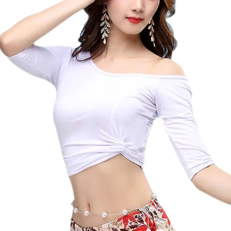 

Belly Dance Bandage Front Cross Top Costume Daily Practice Dance Clothes Slim Blouse for Female Bellydancing Exotic Dancewear