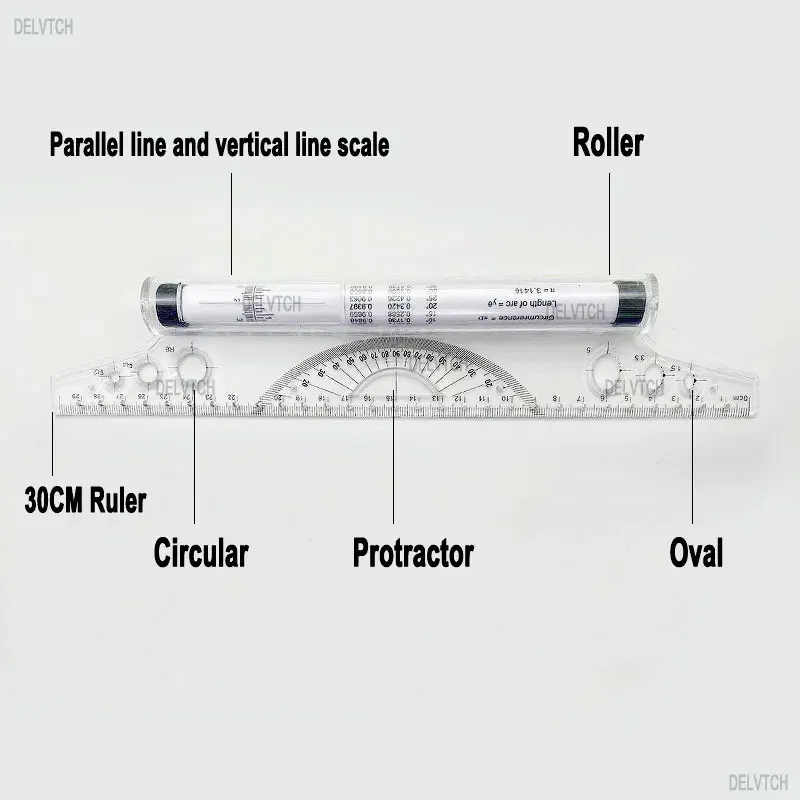30cm Multi-purpose Angle Parallel Scroll Rolling Drawing Ruler Art Design Architect Drafting Measuring Balance Scale Template