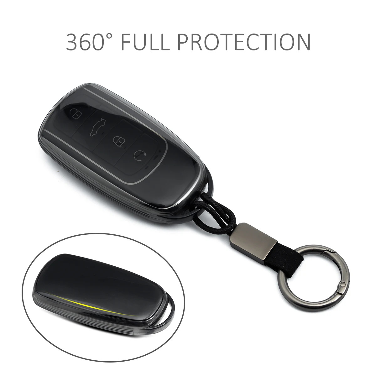 Sleek Black Transparent Car Key Fob Case with Keychain - Stylish and Durable Auto Accessory