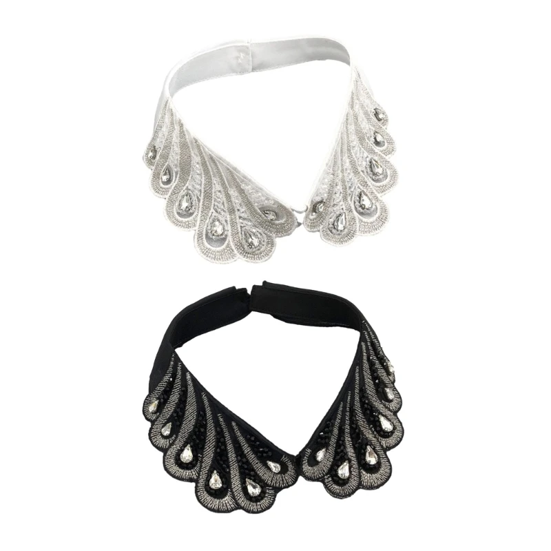 

Rhinestones Collar Girls Women Embroidered Lace Collar Lapel Hand Beading Beads