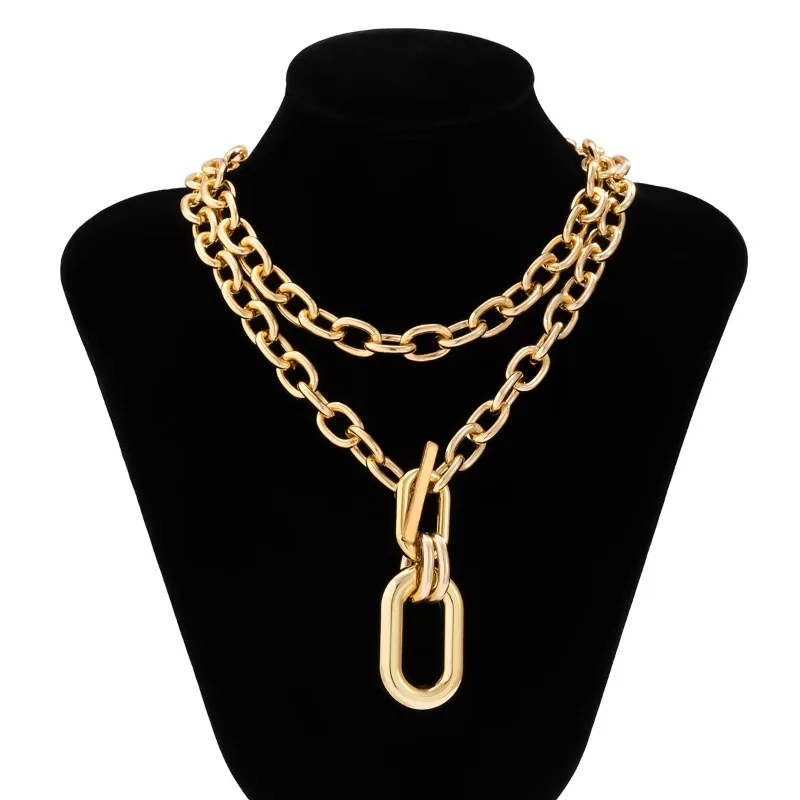 Exaggerate Big Double Layer Metal Chain Choker Necklace for Women Men Trendy Elegant Chunky Neck Chains Accessories Jewelry