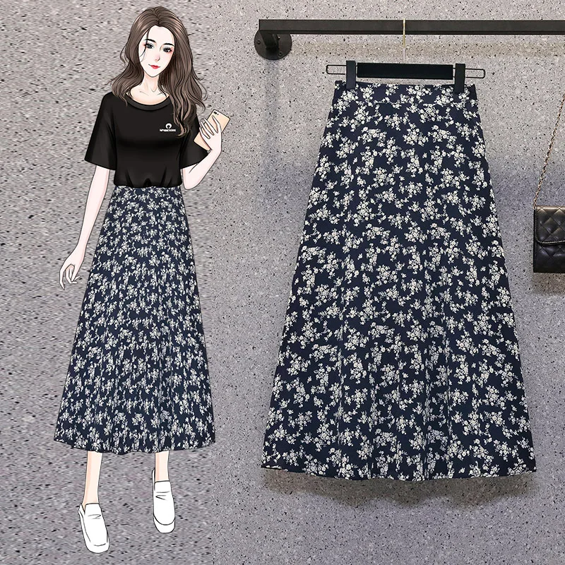 

Summer Women Boudoir A-line Skirt High Waist and Floral Skirt Long and Versatile Slim Skirt