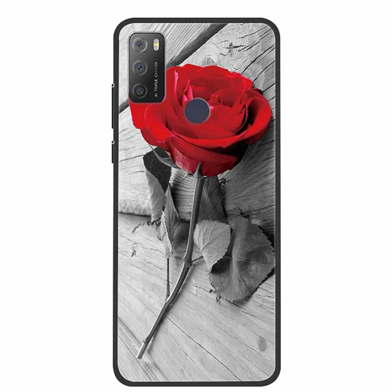 Charming Cat & Floral Design Silicone Phone Case, Black 6.52''