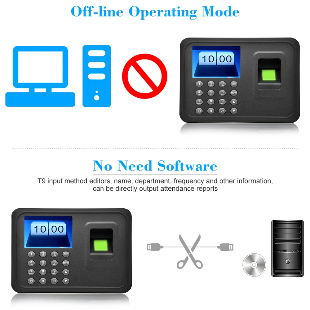 2.4" TFT LCD Display Biometric USB Fingerprint Attendance Machine Free Software Password Employee Checking-in Reader