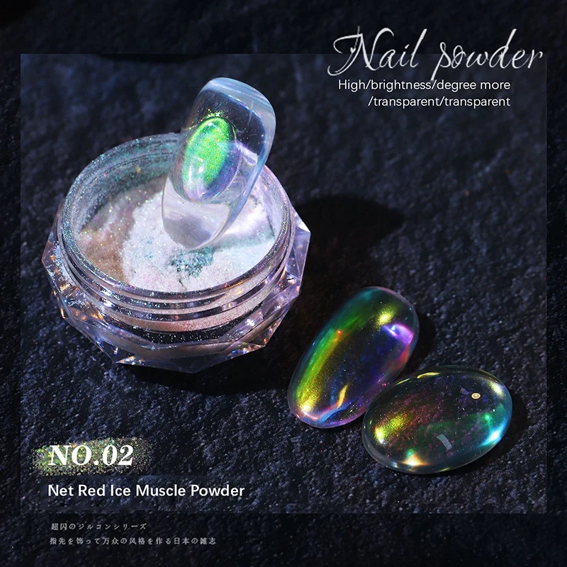 Aurora Nail Glitter Powder Ice Trasparente Muscle Multicolor Rainbow Uv Gel Pigment Chrome Nail Art Decoration