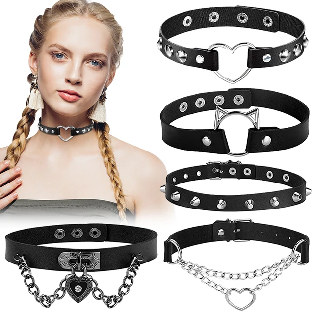 New Harajuku Chocker Sexy Heart Lock Key Rivets Black Goth Punk Chokers  Gothic Choker Necklace for