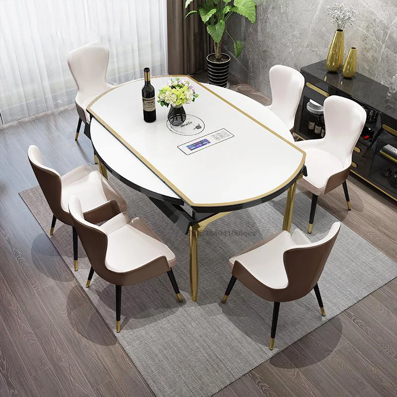 

Retractable Dining Table And Chair Combination Modern Multifunctional Marble Luxury Folding Kitchen Table Mesa Kitchen Furniture