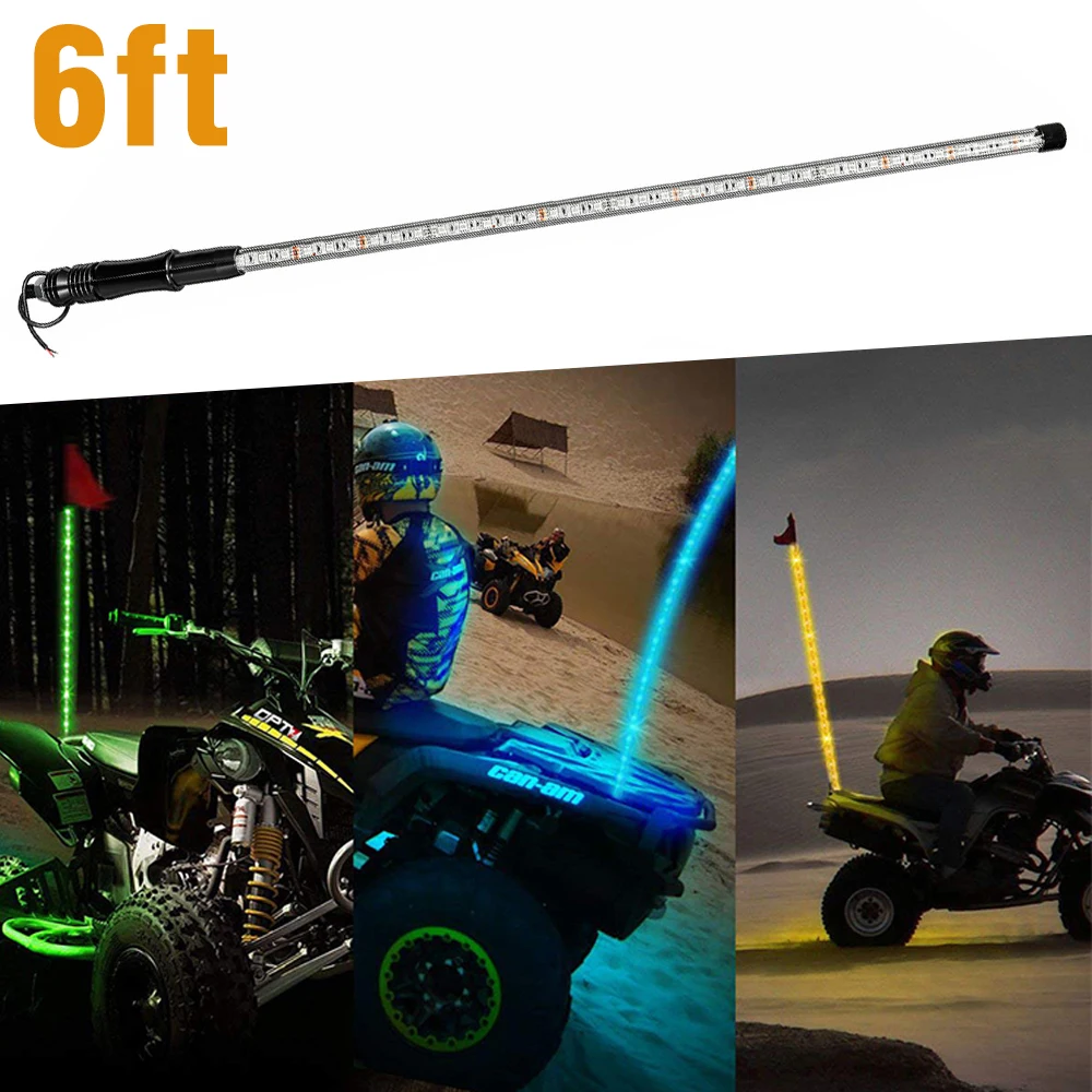 

12V 6FT LED Whip Lights Remote RGB Chasing Antenas 20 Colors Off-Road RGB Lighted Flag Pole For ATV Polaris RZR UTV Buggy