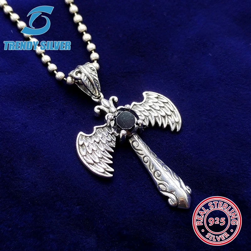 

Chain Men Man Male 925 sterling silver real Chinese Pendants necklace necklaces free shipping Jewelry cross wings