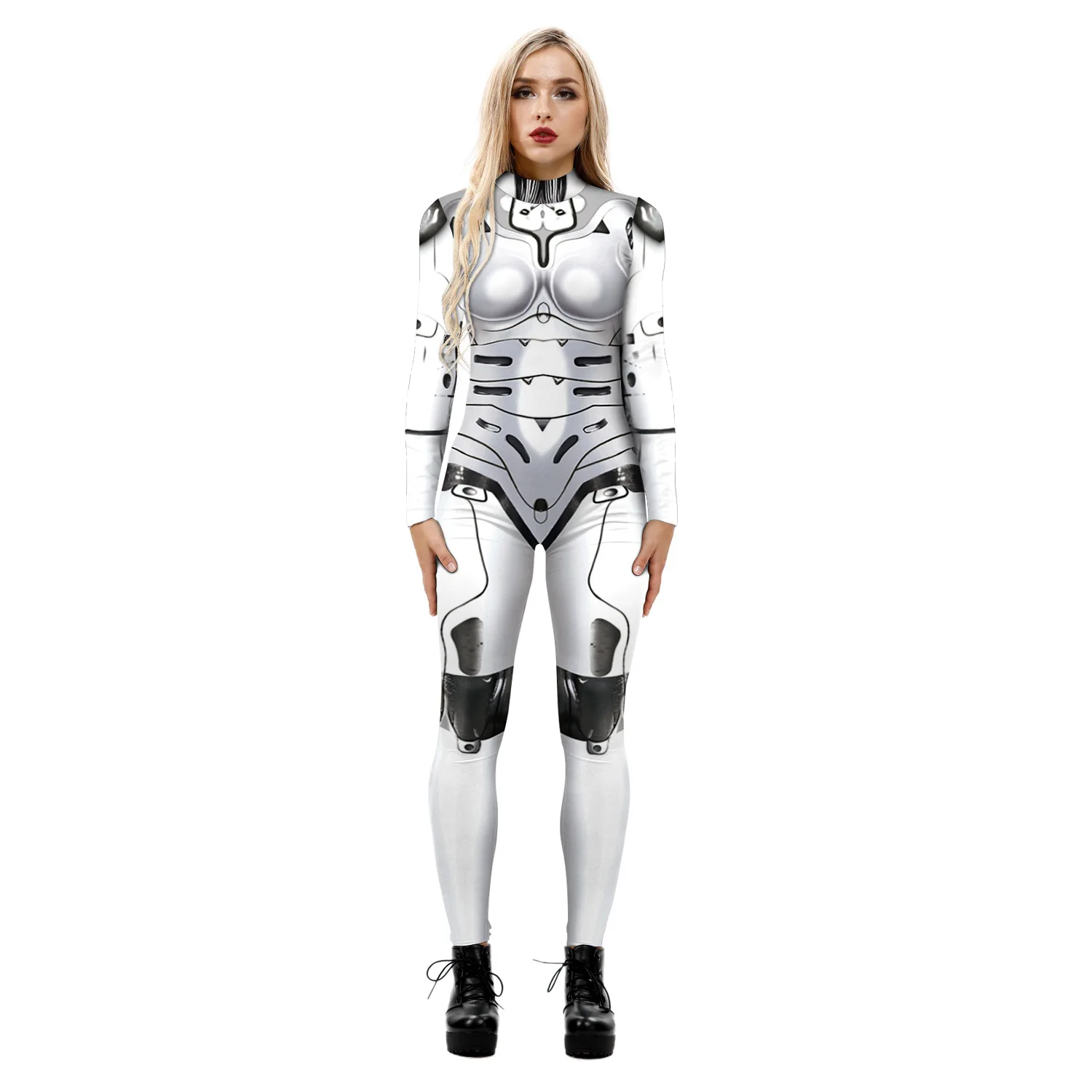 Woman Halloween New Hot Machine Armor 3d Digital Print Slim-Fit Long Sleeve Jumpsuit Tight Fitting Type Fallow Jumpsuit
