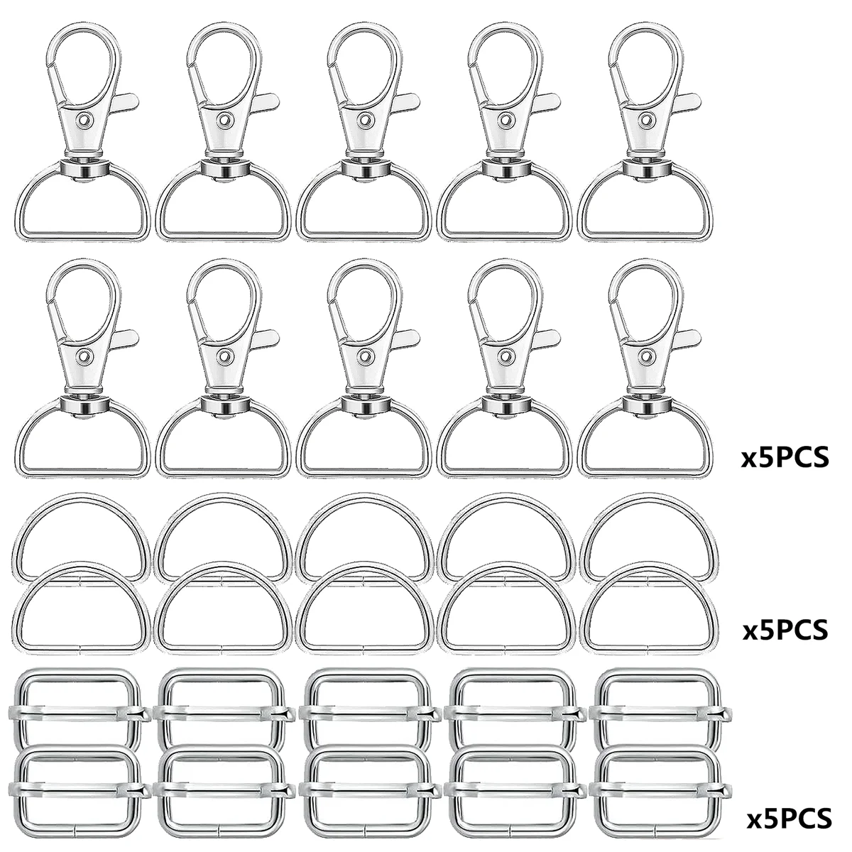15-Pack Versatile Swivel Clasp & Slider Set for Keychains and Lanyards