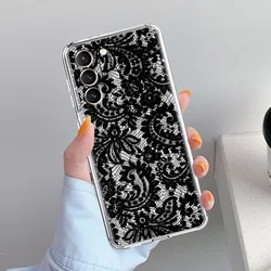 Elegant Lace Printed Soft Clear Phone Case Cover for S22 Plus 5G (A1)