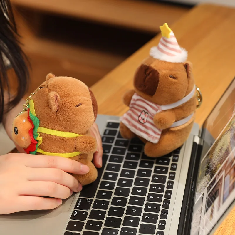 Capybara Plush Toy with Hat Simulation Capibala Plushies Cosplay Pikachu Stitch Kuromi Doll Stuffed Animals Bag Pendant Gift