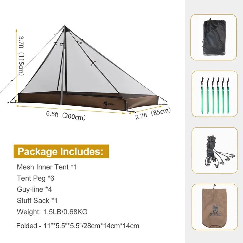 OneTigris 1-Person Mesh Inner Tent Camping Shelter with Waterproofed Tent Bathtub Floor for Tents Tarps Backpacking Hiking