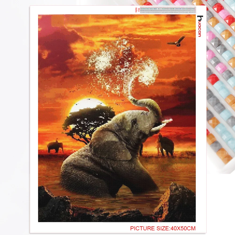 Huacan Full Diamond Embroidery 5D Elephant Diamond Mosaic Painting Animals Sunset Personalized Gift Bedroom Decoration diamond painting diamond painting accessories diamond painting accessory box