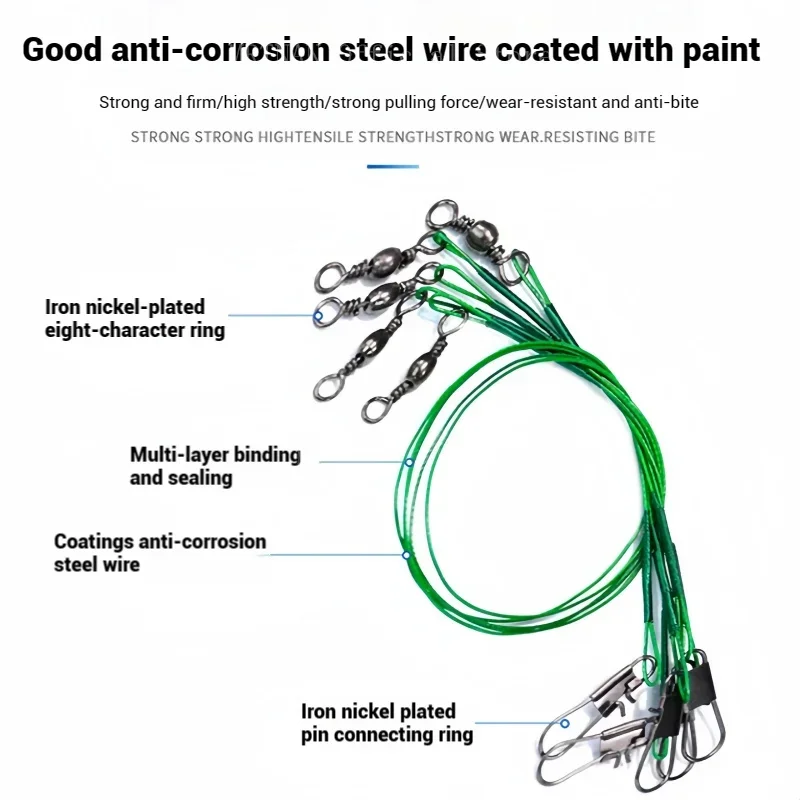 30CM Anti Bite Steel Fishing Line Steel Wire Leader with Swivel Snaps Lead Core Leash Fishing Wire Accessory