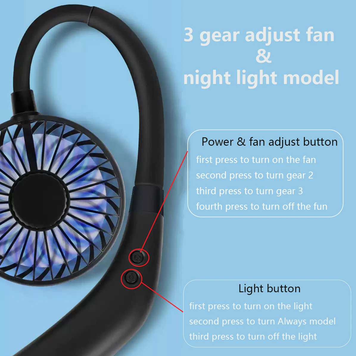Hard Hat Fan 3 Gear Speed Night Light Cooling Summer Universal Adapter For Most Cap Style Safety Helmet