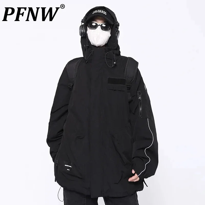 

PFNW Men's Darkwear Hooded Jackets INS Reflective Strip Handsome Outdoor Camping Sport Function Techwear Coat Spring New 21Z4051