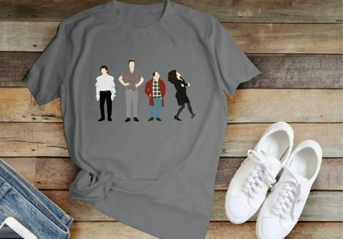 T-Shirt Seinfeld, T-Shirt Grigia Seinfeld George Jerry Elaine Kramer |