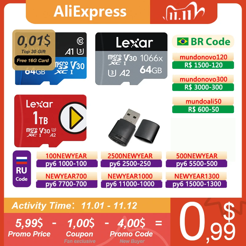 Lexar Micro Sd 128gb 32gb 64gb 256gb 512gb Micro Sd Card Sd/tf Flash