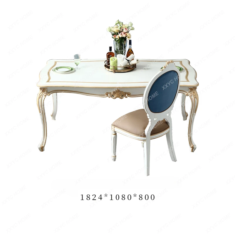 

Customized French Court Pastoral Wood Carving Long Table European Style Complex Classical Villa Dining Tables and Chairs Set SE2