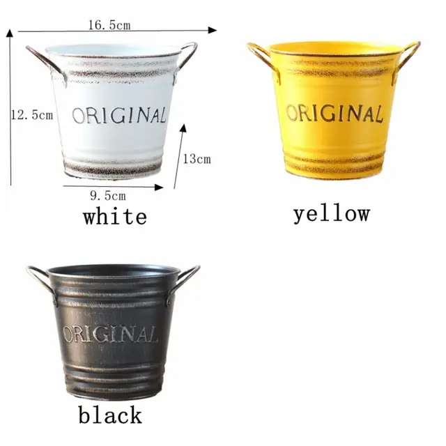 Creative Retro Iron Flower Pot Convenient Durable Metal Flower Container with Handle Round Floral Buckets Garden 6