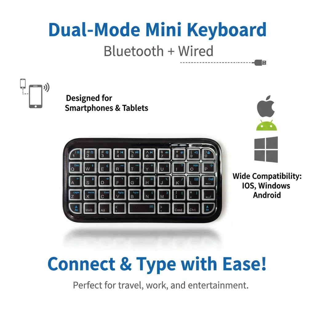 Mini Rechargeable Type-C Dual-Mode (Bluetooth + Wired) RGB Backlight Keyboard Pocket Portable 49 Keys for Tablets Smartphones — view 4